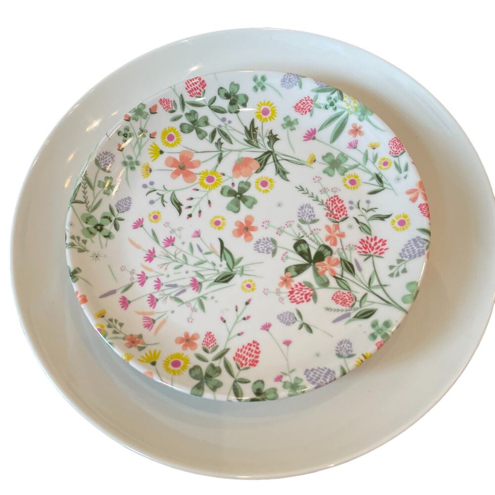 LAURA ASHLEY Floral Melamine 8pc Dinner| Salad Plate Set White NEW